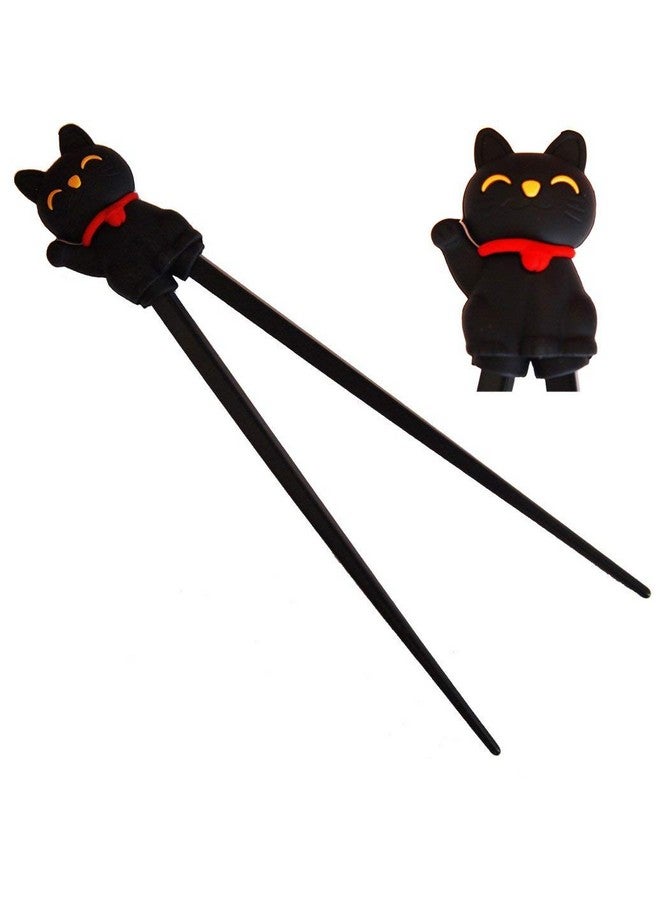 هابي سايلز مبيعات سعيدة HSTC-LKCBLK، عيدان تناول الطعام التدريبية للمبتدئين باليد اليمنى أو اليسرى، القط الأسود - Image 2