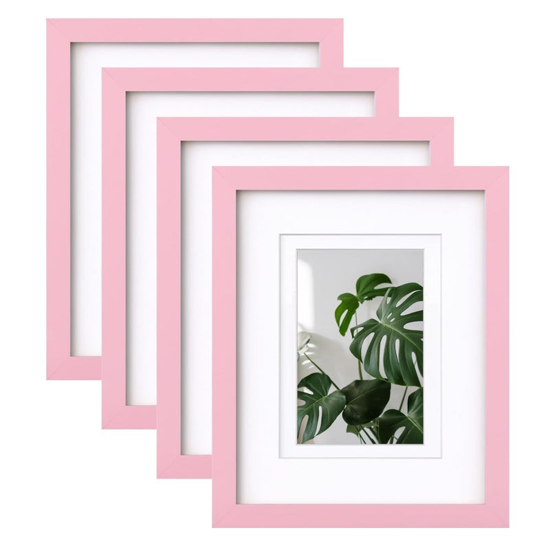 Egofine Egofine 8x10 Picture Frames with Plexiglass  Display Pictures 4x6/5x7 with Mat or 8x10 Without Mat Set of 4 for Tabletop and Wall Mounting  Pink  - Image 1