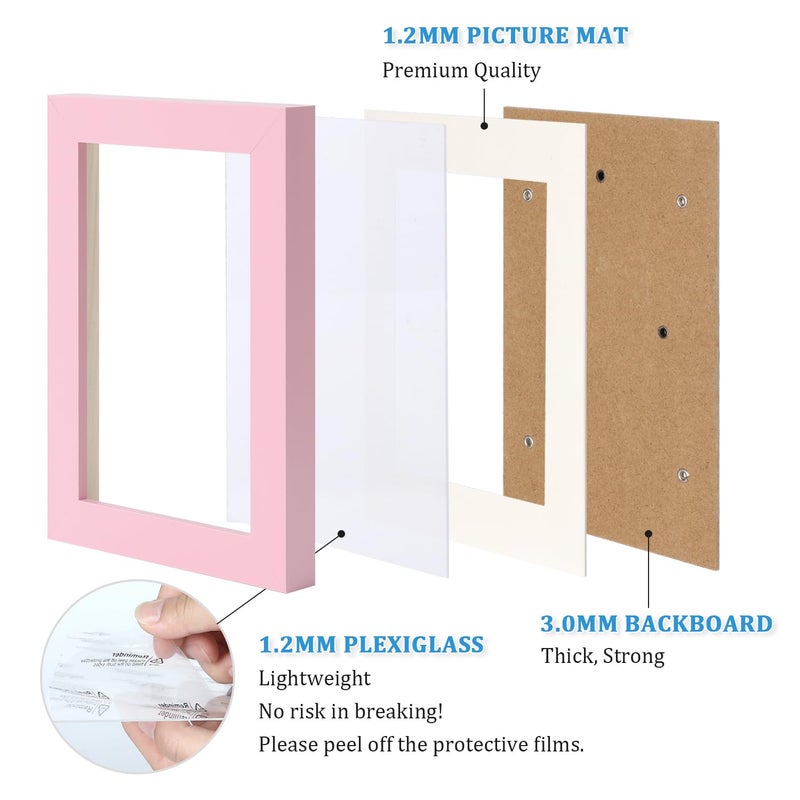 Egofine Egofine 8x10 Picture Frames with Plexiglass  Display Pictures 4x6/5x7 with Mat or 8x10 Without Mat Set of 4 for Tabletop and Wall Mounting  Pink  - Image 3