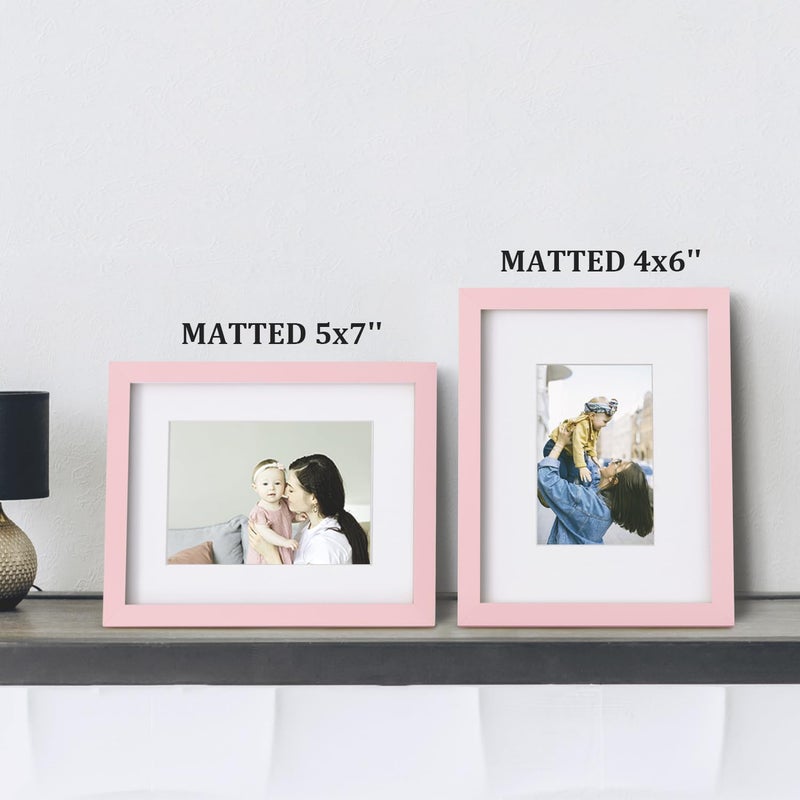 Egofine Egofine 8x10 Picture Frames with Plexiglass  Display Pictures 4x6/5x7 with Mat or 8x10 Without Mat Set of 4 for Tabletop and Wall Mounting  Pink  - Image 4