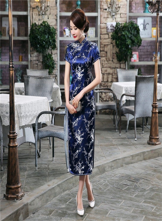 Loquat A Plum Blossom Short Sleeved Long Skirt Upper Blue  - Image 1