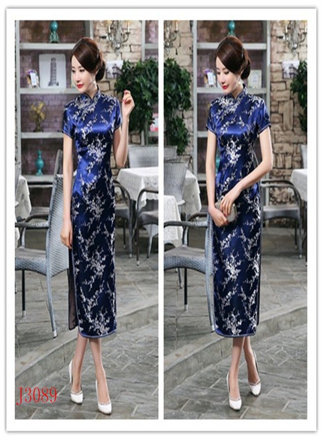 Loquat A Plum Blossom Short Sleeved Long Skirt Upper Blue  - Image 2