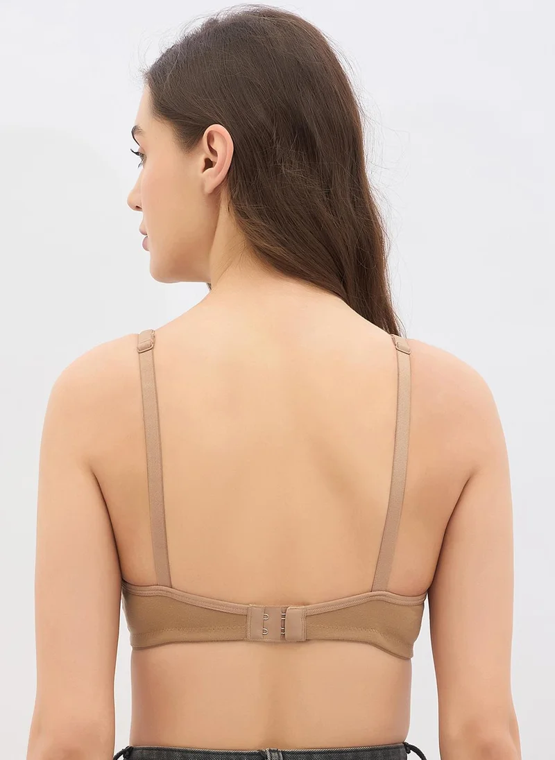 كلوفيا Clovia Non-Padded Non-Wired Full Coverage T-shirt Bra in Nude Colour - Cotton