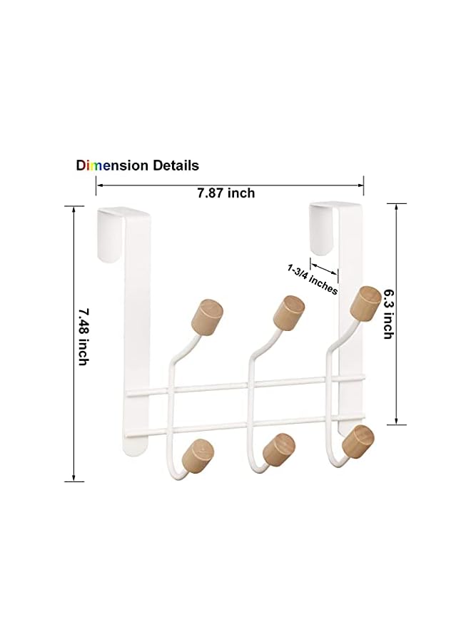 promass Over The Door Hooks, Sturdy Metal Over Door Organizer Rack with 6 Wooden Hooks for Hanging Coats Hats Robes Towels Bathroom Bedroom Door Hangers(White) - Image 5