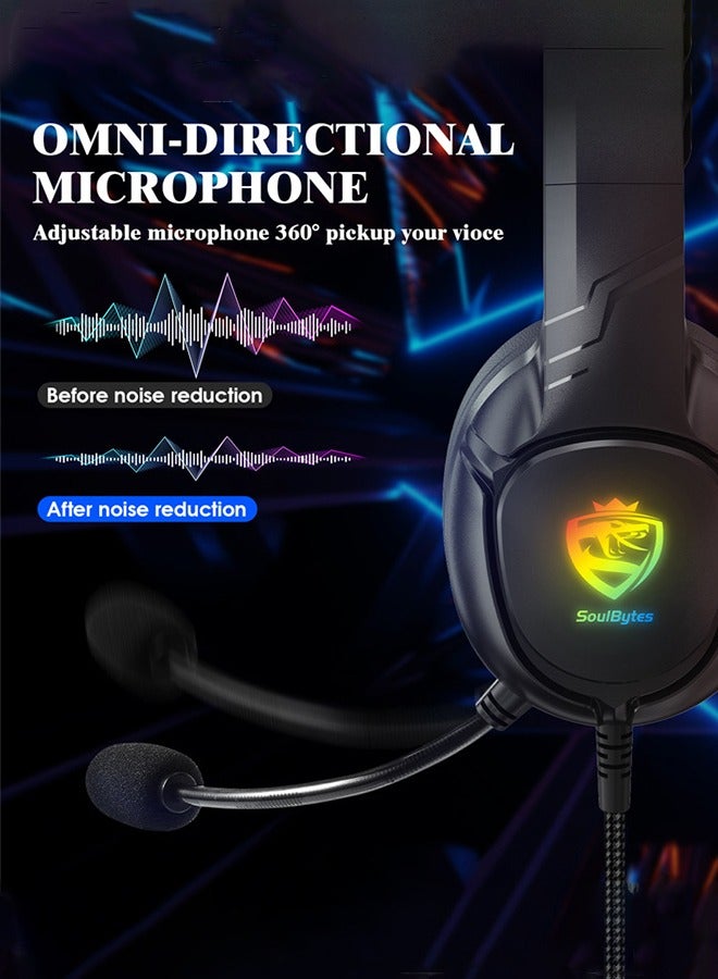 SoulBytes Gaming Headset Wired with Mic, LED Light, Stereo Surround Sound, Soft Memory Earmuffs, Noise Cancelling Over-Ear - Compatible for PS4, PS5, Xbox One, Xbox Series, Nintendo Switch, PC - Image 2