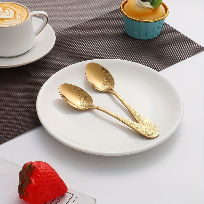 Stainless Steel Single Head Carved Dessert Fork Spoon Set 6 Pieces Household Kitchen Fruit Salad Pastry Coffee Fork Suitable For Restaurants Parties Wedding - Image 5