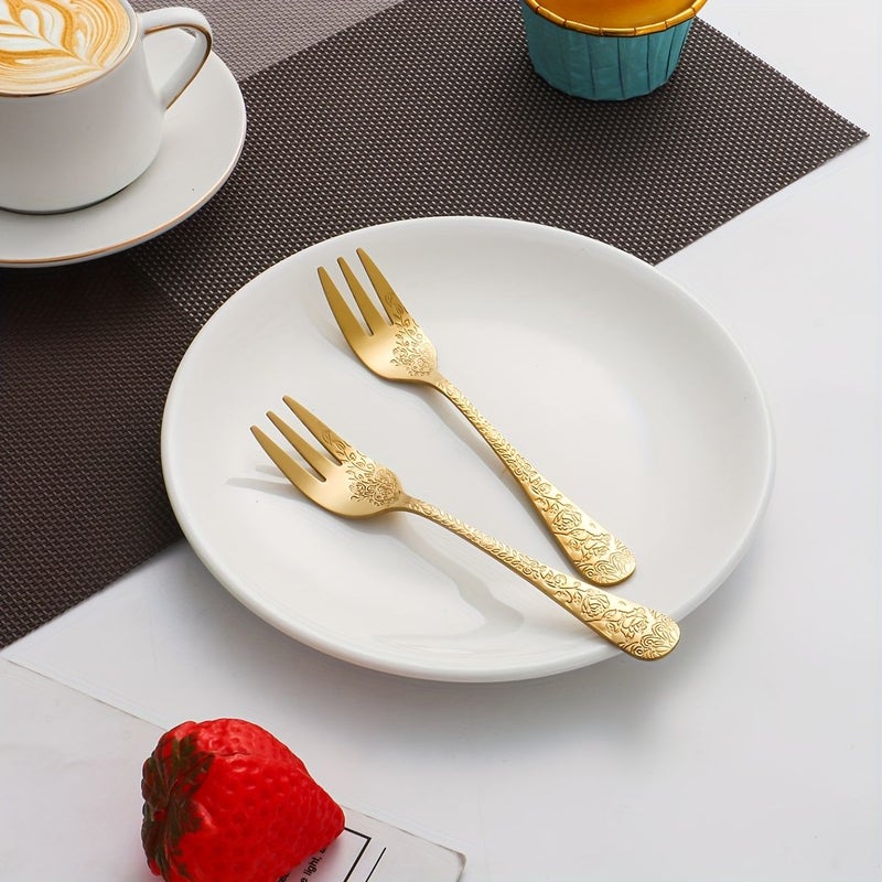 Stainless Steel Single Head Carved Dessert Fork Spoon Set 6 Pieces Household Kitchen Fruit Salad Pastry Coffee Fork Suitable For Restaurants Parties Wedding - Image 4