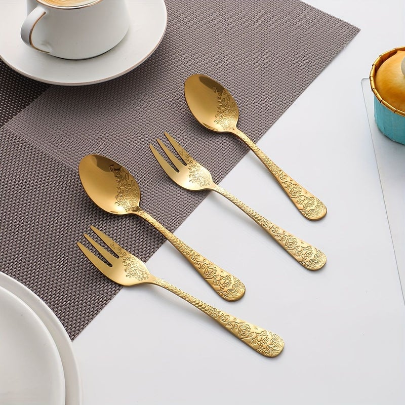 Stainless Steel Single Head Carved Dessert Fork Spoon Set 6 Pieces Household Kitchen Fruit Salad Pastry Coffee Fork Suitable For Restaurants Parties Wedding - Image 2