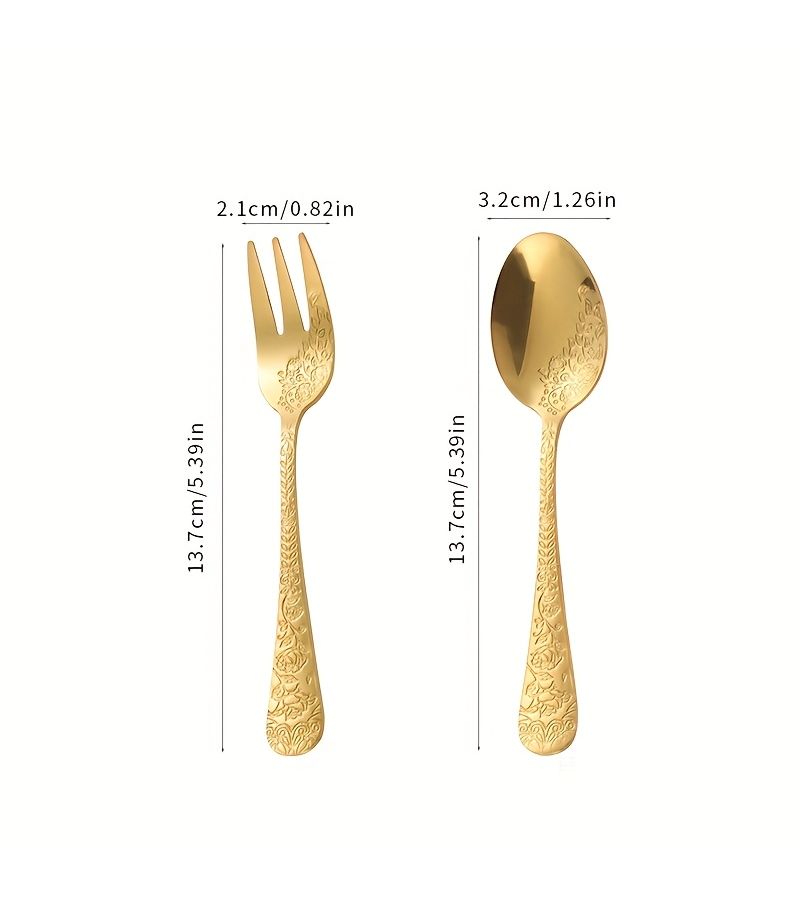 Stainless Steel Single Head Carved Dessert Fork Spoon Set 6 Pieces Household Kitchen Fruit Salad Pastry Coffee Fork Suitable For Restaurants Parties Wedding - Image 3
