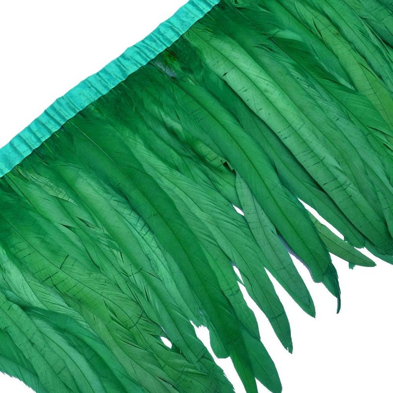 Rooster Hackle Feather Fringe Trim 10-12inch in Width Pack of 1 Yard(Dark Green)
