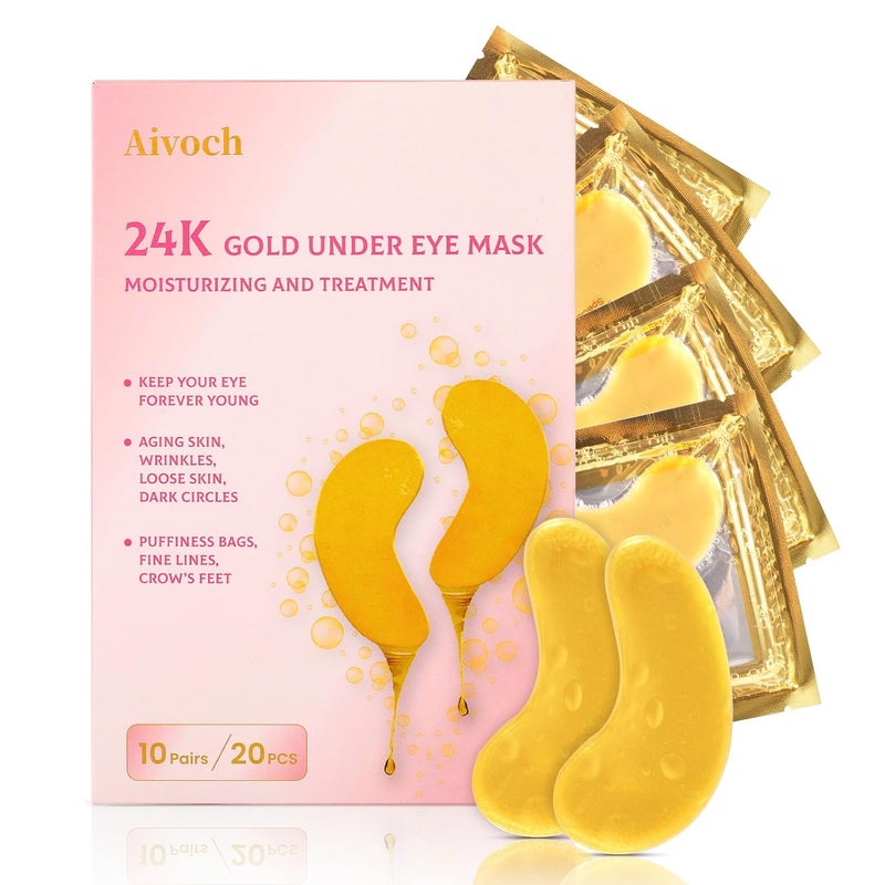 10Pairs 20Pcs 24K Gold Under Eye Patches Collagen Eye Masks for Dark Circles and Puffiness Reduce Wrinkles and Puffy Eyes Refresh Your Skin Women Skincare Eye Treatment Products