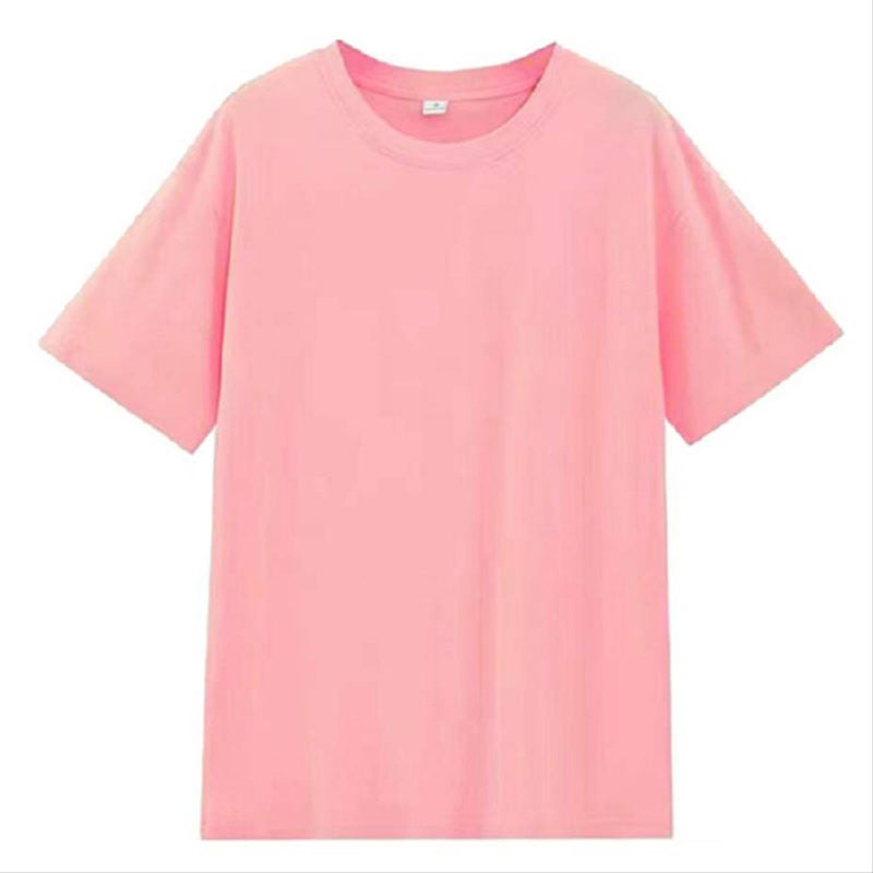 تي شيرت قطن دائري العنق 200 جرام فضفاض للجنسين صيفي وردي - Image 1