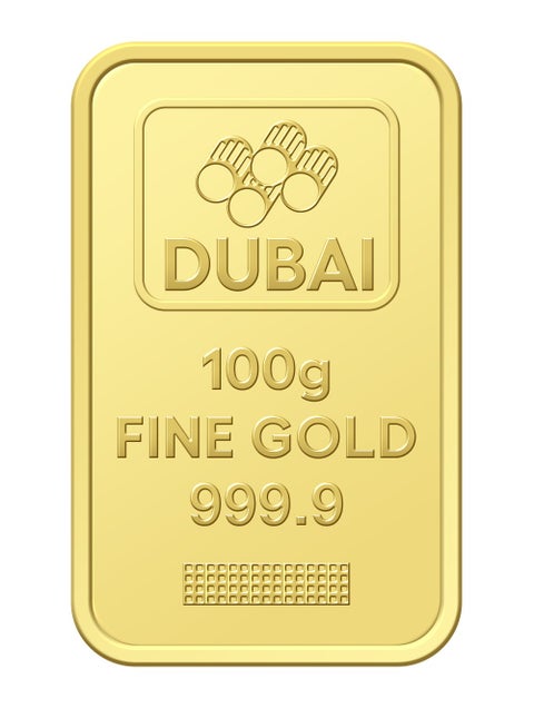 100g Pure 999.9 Fine Gold Bar 24KT Dubai with Flower Design - 100 Grams