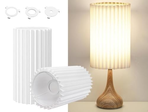 OTTOSEA Small Lamp Shades Set of 2 for Table Floor Lamps 98x61x61 Drum Lamp Shades Pleated Lamp Shade Linen Round Lampshades E27 E14 and 11mm Adapters - Image 1