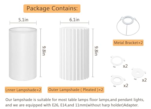 OTTOSEA Small Lamp Shades Set of 2 for Table Floor Lamps 98x61x61 Drum Lamp Shades Pleated Lamp Shade Linen Round Lampshades E27 E14 and 11mm Adapters - Image 3
