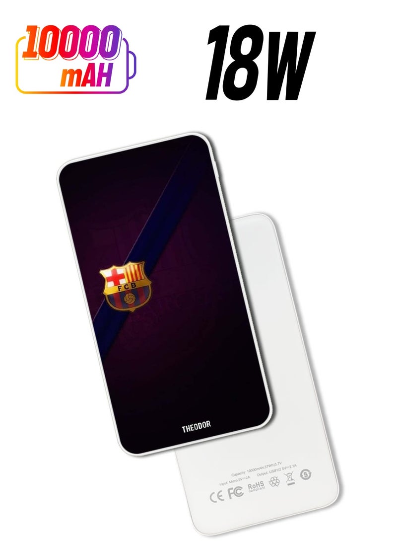 Theodor 10,000 mAh Super Fast Charging Ultra Compact Power Bank with Quick Charge & Power Delivery, Portable Charger For iPhone and Android Minimal Barca Logo - Image 1