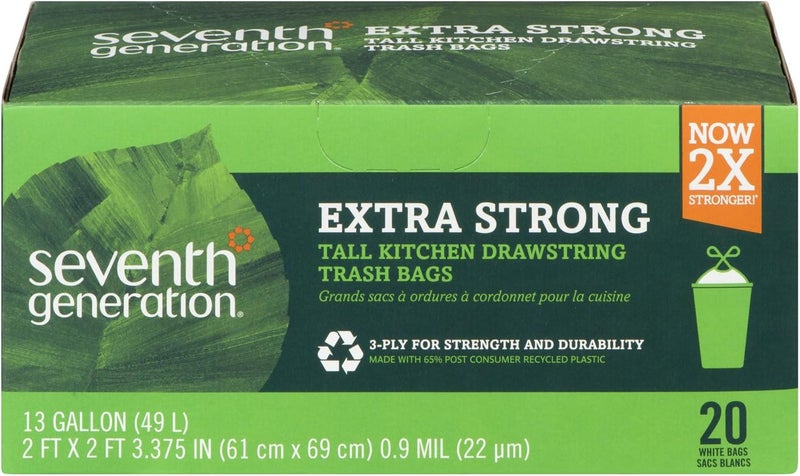 Seventh Generation, Drawstring Kitchen Trash Bags 13 gal, 20 count