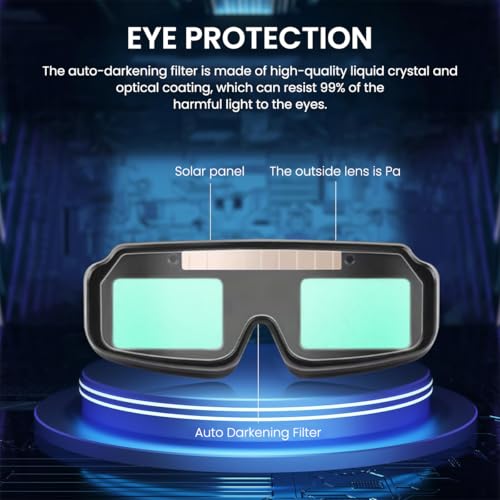 Serplex® Welding Goggles, Welding Eyeglasses with Head Strap Solar Powered Auto Darkening Welding Glasses with 15 Replacement Lens Anti-glare Protective Welder Glasses for Electric Work, Grinding - Image 3