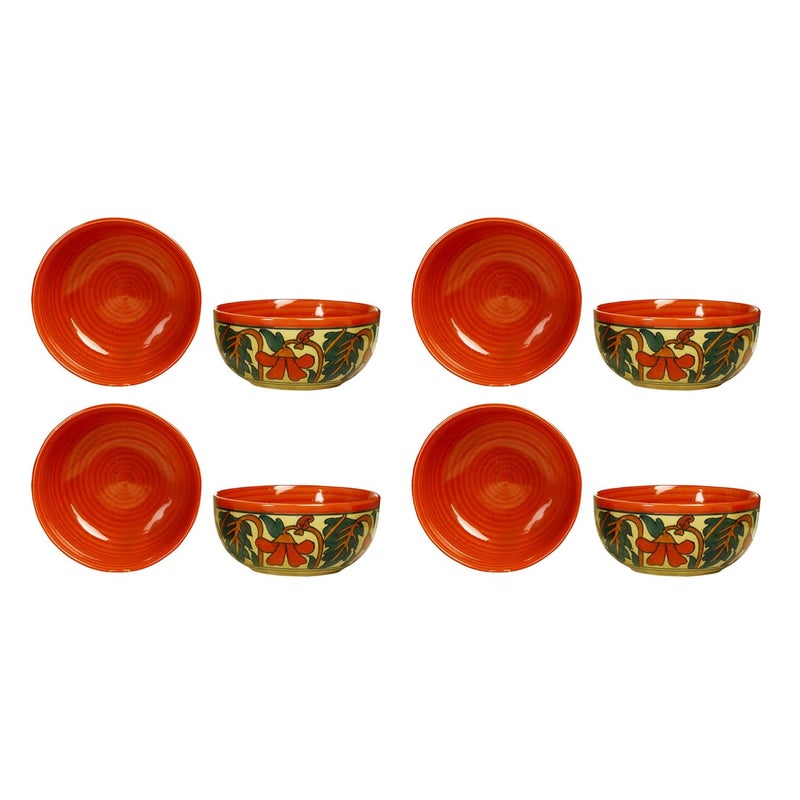 Caffeine Ceramic Handmade Orange Kohbar Soup Bowl with Spoon Set of 8 - Image 1