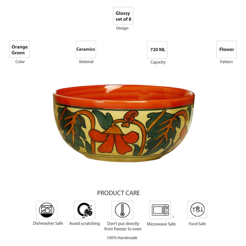 Caffeine Ceramic Handmade Orange Kohbar Soup Bowl with Spoon Set of 8 - Image 2