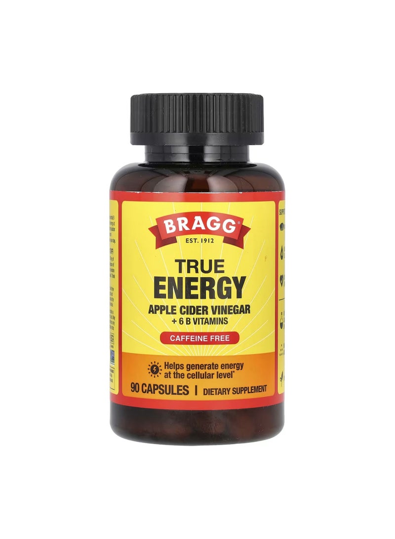Bragg True Energy Apple Cider Vinegar + 6 B Vitamins Caffeine Free 90 Capsules