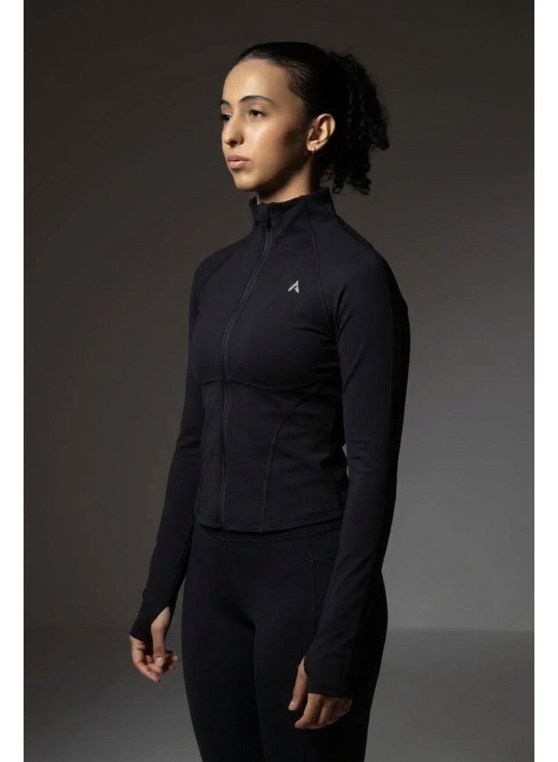 Women's jacket with zipper closure, black color, size Large - Image 2