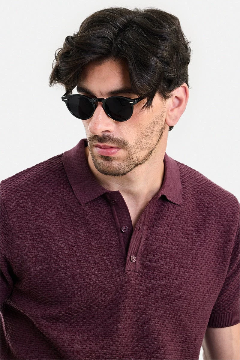 سنيتش Catawba Grape Textured Half Sleeve Regular Fit T-Shirt