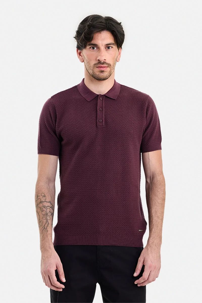 Snitch Catawba Grape Catawba Grape Textured Half Sleeve Regular Fit T-Shirt for Men | Best Price UAE