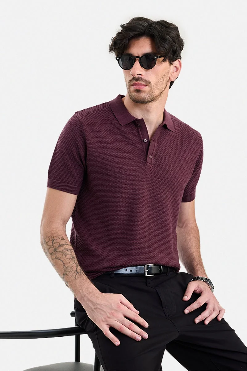 Snitch Catawba Grape Catawba Grape Textured Half Sleeve Regular Fit T-Shirt for Men | Best Price UAE