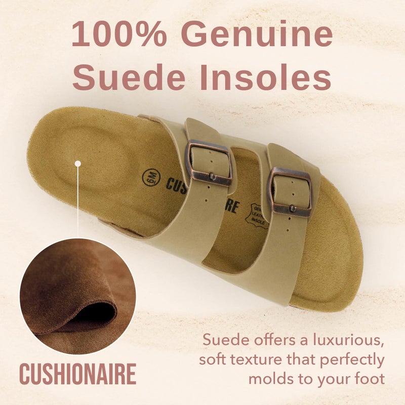 CUSHIONAIRE CUSHIONAIRE Lane Cork Footbed Sandals for Women – Comfortable Double Buckle Slip-On with Genuine Suede Footbed & Arch Support Slides for Women Footwear, TAUPE 8 - Image 3
