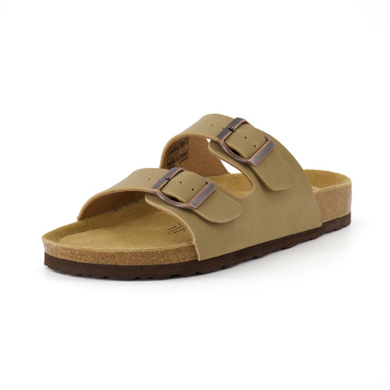 CUSHIONAIRE CUSHIONAIRE Lane Cork Footbed Sandals for Women – Comfortable Double Buckle Slip-On with Genuine Suede Footbed & Arch Support Slides for Women Footwear, TAUPE 8 - Image 1