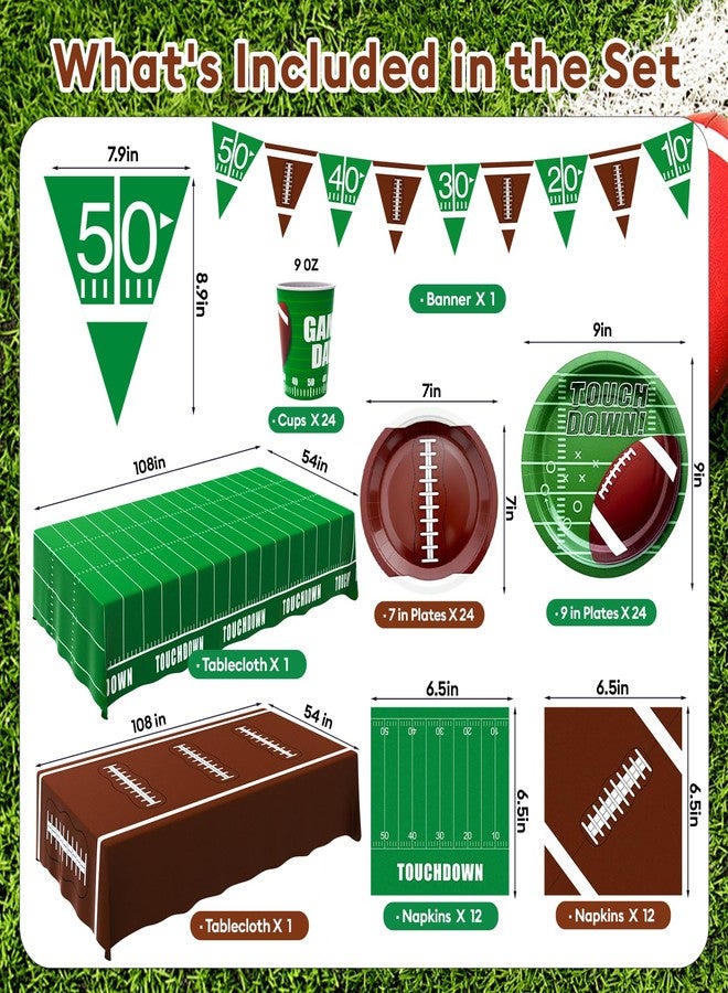BAIVV Football Party Decorations Kit for 24 Guests - 99Pcs Tableware with Dinner Plates, Dessert Plates, Cups, Napkins, Tablecloth & Banner, Supplies and Favors for Birthday, Tailgate, Game Day - Image 2