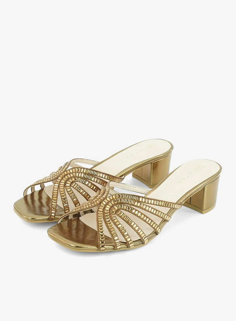 زينة 221-303 Zayna Ladies Classic Low Block Slides 18F8827-16 Bronze