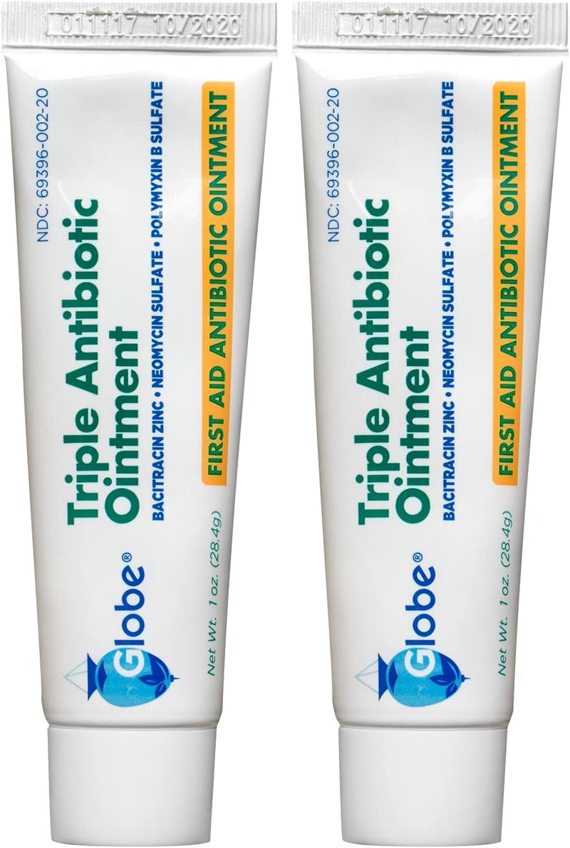Globe Triple Antibiotic First Aid Ointment, 1 oz (2-Pack) First Aid Antibiotic Ointment, 24-Hour Infection Protection, Wound Care Treatment for Minor Scrapes, Burns and Cuts - Image 1