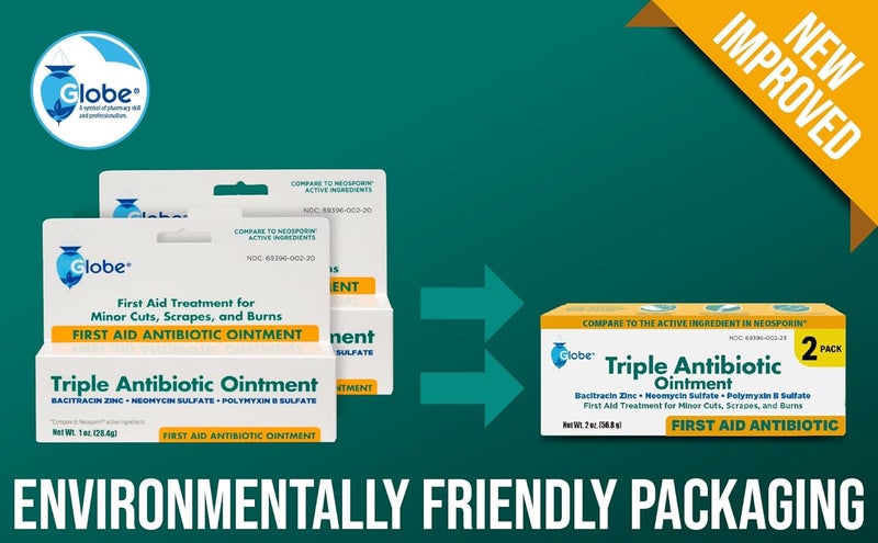 Globe Triple Antibiotic First Aid Ointment, 1 oz (2-Pack) First Aid Antibiotic Ointment, 24-Hour Infection Protection, Wound Care Treatment for Minor Scrapes, Burns and Cuts - Image 5