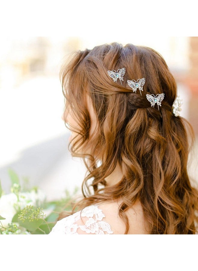 Waydress 12 Pieces Butterfly Hair Pin Butterfly Hair Clips Crystal Pearl Hair Clips Bridal Wedding Hair Pins Bride Headwear Hair Accessories for Women(Elegant Style)  - Image 2