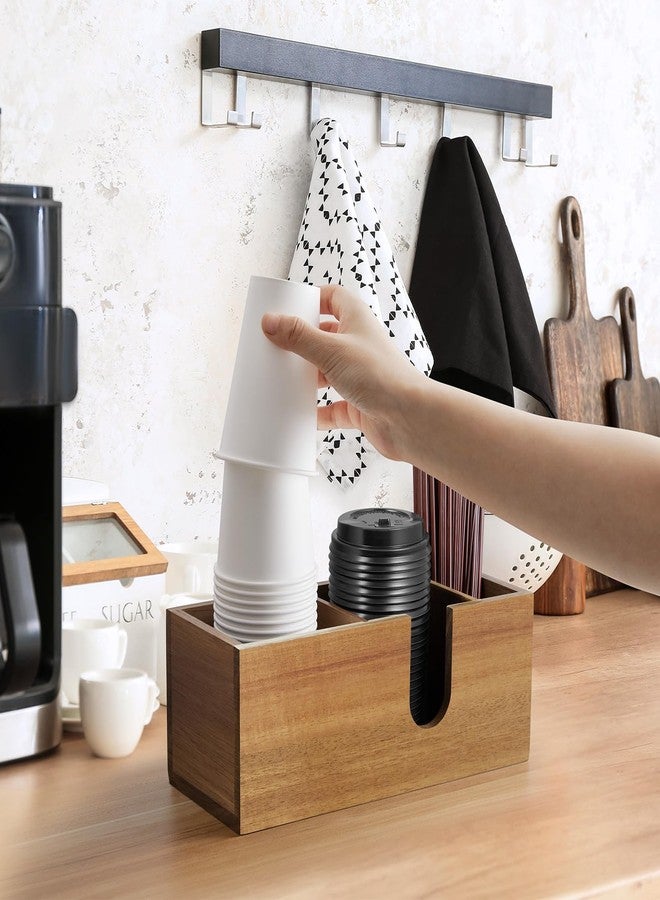 ALELION Acacia Wood Coffee Cup Holder for Countertop - Wood Coffee Bar Accessories and Organizer - Coffee Station Organizer for Cup Lid Stirrers Pod - Image 3