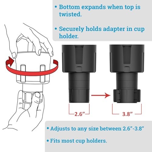 Swigzy Car Cup Holder Expander (Long Base) - Adjustable Expandable Insert Extender, Automotive Adapter Holds Hydro-Flask, Yeti, Nalgene, Large (32 40 oz) Water Bottles, Big Drinks - Universal - Image 4