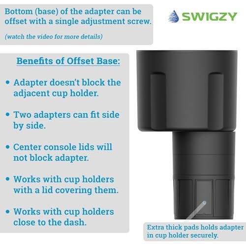 Swigzy Car Cup Holder Expander (Long Base) - Adjustable Expandable Insert Extender, Automotive Adapter Holds Hydro-Flask, Yeti, Nalgene, Large (32 40 oz) Water Bottles, Big Drinks - Universal - Image 5
