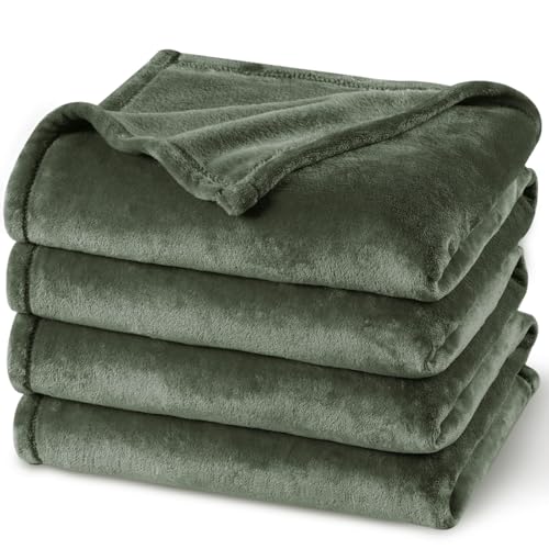 PHF No Shed No Pilling Fleece Blankets Queen Size Ultra Soft Lightweight Cozy Bed Blanket Plush AntiStati Microfiber Room Home Decor Gifts for Women and Men 1 Piece 90 x 90 Olive Green - Image 1