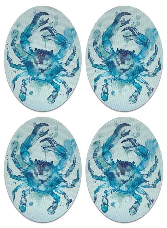 CARIBOU Coasters قواعد أكواب كاريبو، تصميم سرطان البحر الأزرق بالألوان المائية، قواعد أكواب دائرية ماصة من قماش اللباد والنيوبرين للمشروبات، مجموعة من 4 قطع - Image 1