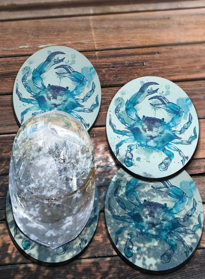 CARIBOU Coasters قواعد أكواب كاريبو، تصميم سرطان البحر الأزرق بالألوان المائية، قواعد أكواب دائرية ماصة من قماش اللباد والنيوبرين للمشروبات، مجموعة من 4 قطع - Image 4