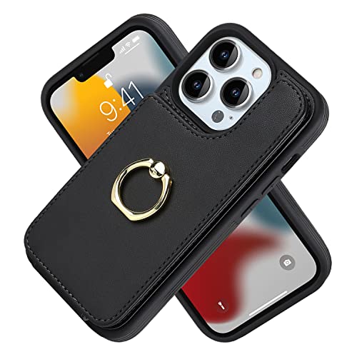 Lipvina for iPhone 13 Pro Case with Card Holder,Credit Card Holder,Ring Stand Kickstand,Flip Shockproof Phone Wallet Case for Women Men (6.1 inch,Black) - Image 2