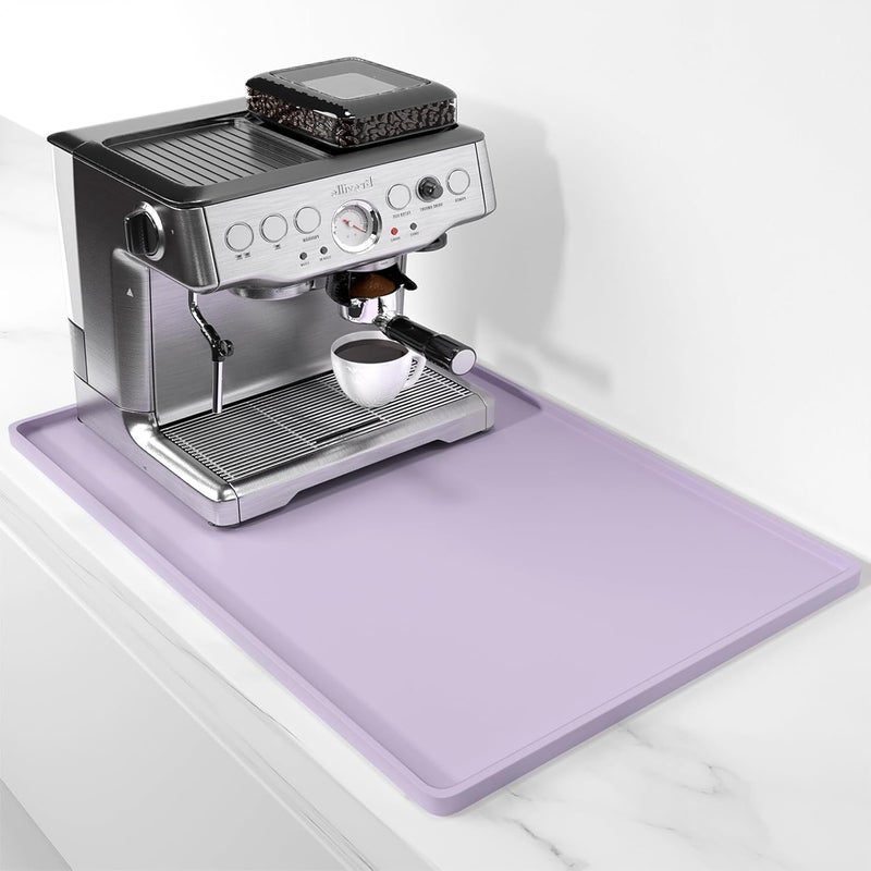 Rnivvi حصيرة قهوة من السيليكون من ، مقاس 16" x 24"، مقاومة للماء وذات حافة مرتفعة، مناسبة لملحقات محطة آلة الإسبريسو، وسادة لتجفيف الأطباق قابلة للفك ومقاومة للحرارة للعمل على طاولة المطبخ، لون بنفسجي - Image 1