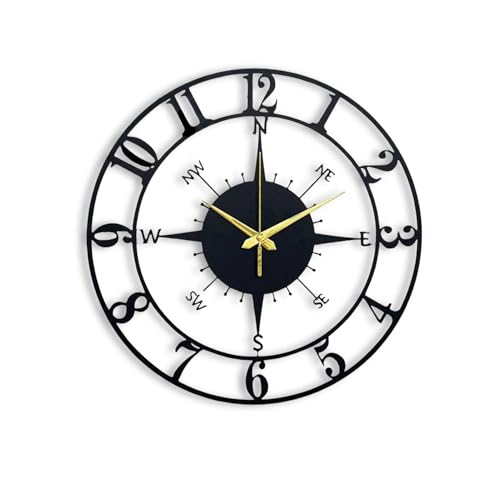 Nubilous Large World Map Wall Clock, Metal Minimalist Modern Clock, Round Silent Non-Ticking Battery Operated Wall Clocks for Living Room / Home /Kitchen /Bedroom /Office/School Decor (Black(DA-141), 40CM) - Image 1