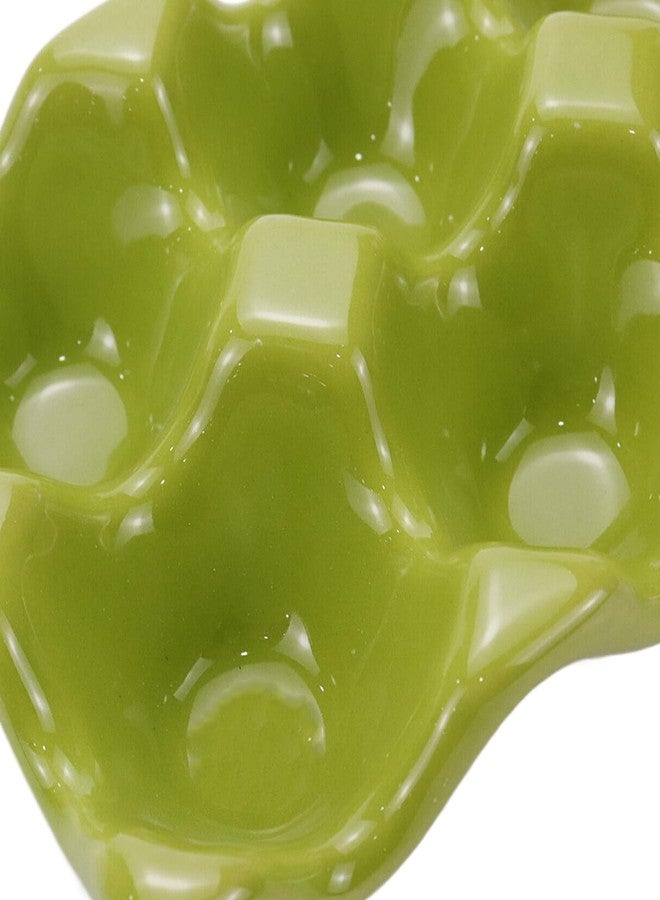 Xiaoyztan Egg Holder,Ceramic Egg Cup Bright Glaze Half Dozen Egg Tray Holder for Kitchen Restaurant Fridge Storage and Cookable Egg Porcelain Decorative,Green - Image 4