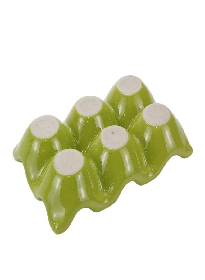 Xiaoyztan Egg Holder,Ceramic Egg Cup Bright Glaze Half Dozen Egg Tray Holder for Kitchen Restaurant Fridge Storage and Cookable Egg Porcelain Decorative,Green - Image 3