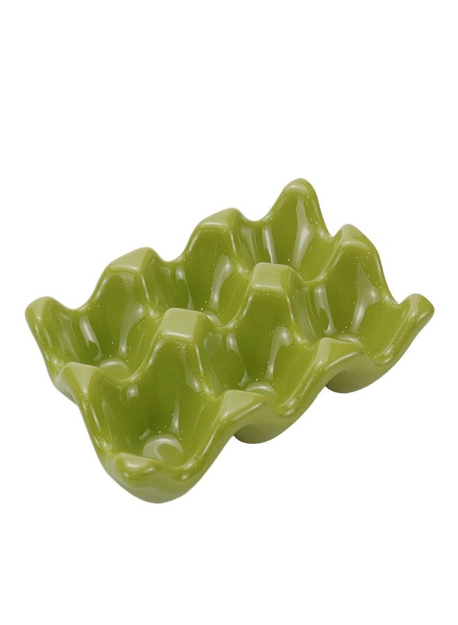 Xiaoyztan Egg Holder,Ceramic Egg Cup Bright Glaze Half Dozen Egg Tray Holder for Kitchen Restaurant Fridge Storage and Cookable Egg Porcelain Decorative,Green - Image 1