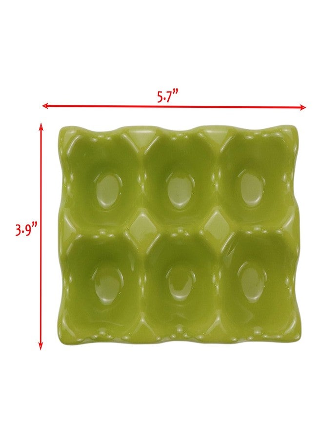 Xiaoyztan Egg Holder,Ceramic Egg Cup Bright Glaze Half Dozen Egg Tray Holder for Kitchen Restaurant Fridge Storage and Cookable Egg Porcelain Decorative,Green - Image 2