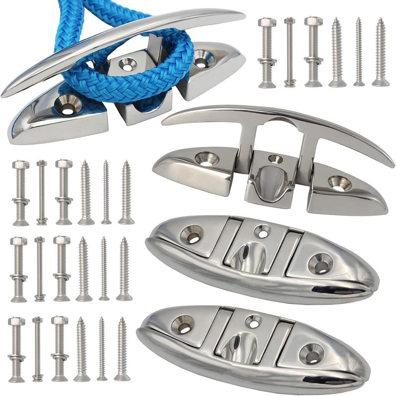 VEITHI 316 Stainless Steel Boat Folding Cleats Boat Dock Cleats 5/6/8.5 inch, Flip up Dock Cleat for Deck and Boat, Dock Cleats Folding Cleat Rope Cleat Boat Cleats with Fasteners (1,2,4,6 Pack) - Image 1
